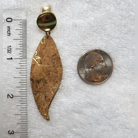 Peach Leaf Clip-On Earrings – Boho Gold Tone 2.75" - Picture 6 of 7